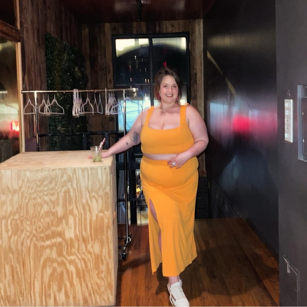 Orange two piece skirt set show me your mumu